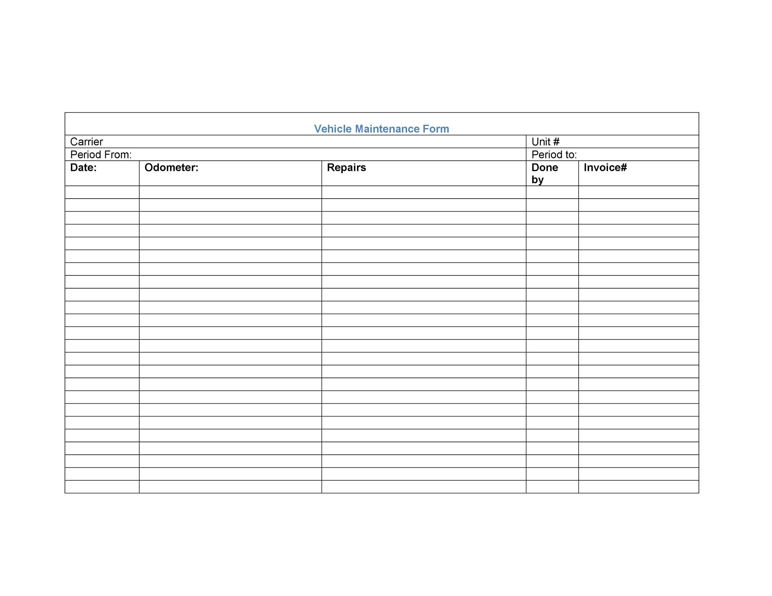 Vehicle Maintenance Log Book Template Excel Templates