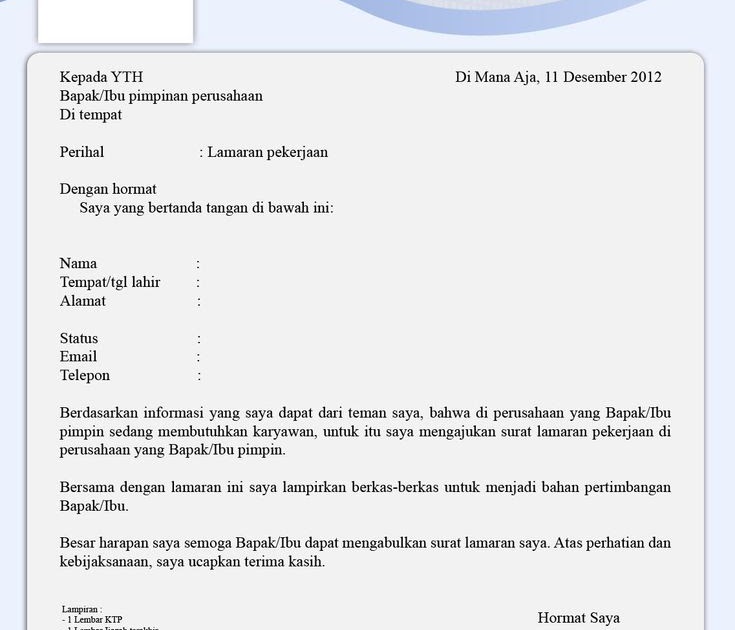 Download Surat Lamaran Kerja Via Email Doc Contoh CV