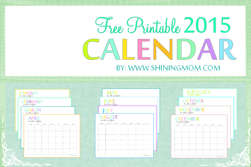 2015 monthly calendar printable