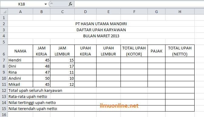 Contoh Soal Microsoft Excel