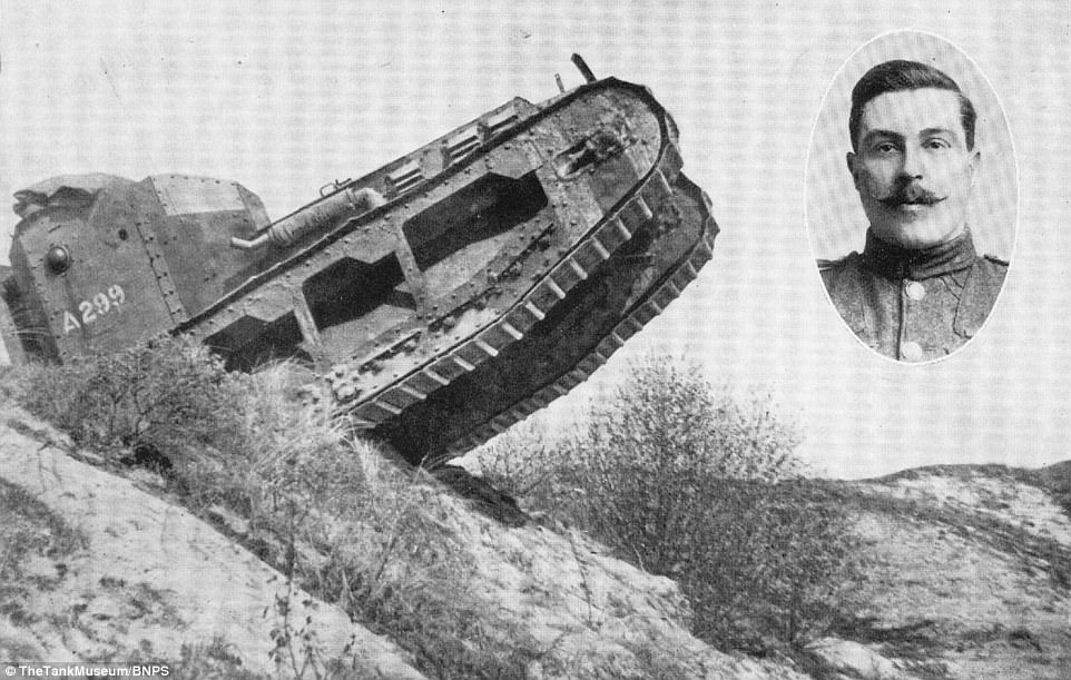 Capt Richardson took over the controls but was unable to prevent the hulking tank ditching in the soft mud. Sgt Missen is pictured inset 