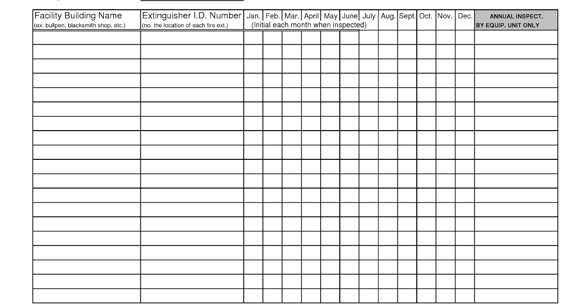 Printable Monthly Fire Extinguisher Inspection Form Template Excel
