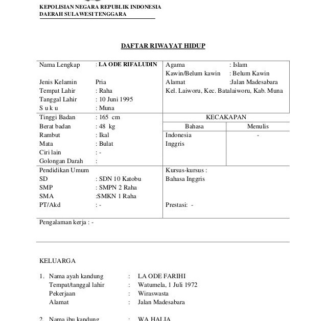 Contoh Format Daftar Riwayat Hidup Anggota Polri
