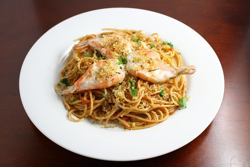 Red Pistou Pasta with Shrimp and Herbes de Provence Crumbs