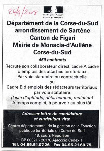 Recrutement Agent Mairie Monacia