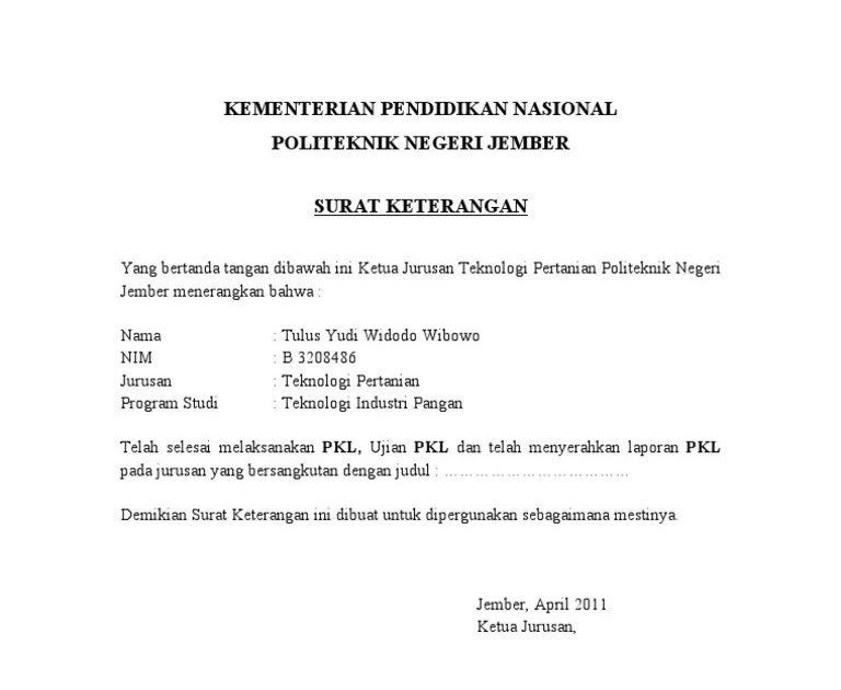 Contoh Surat Keterangan Pkl Dari Perusahaan : Contoh Surat Keterangan