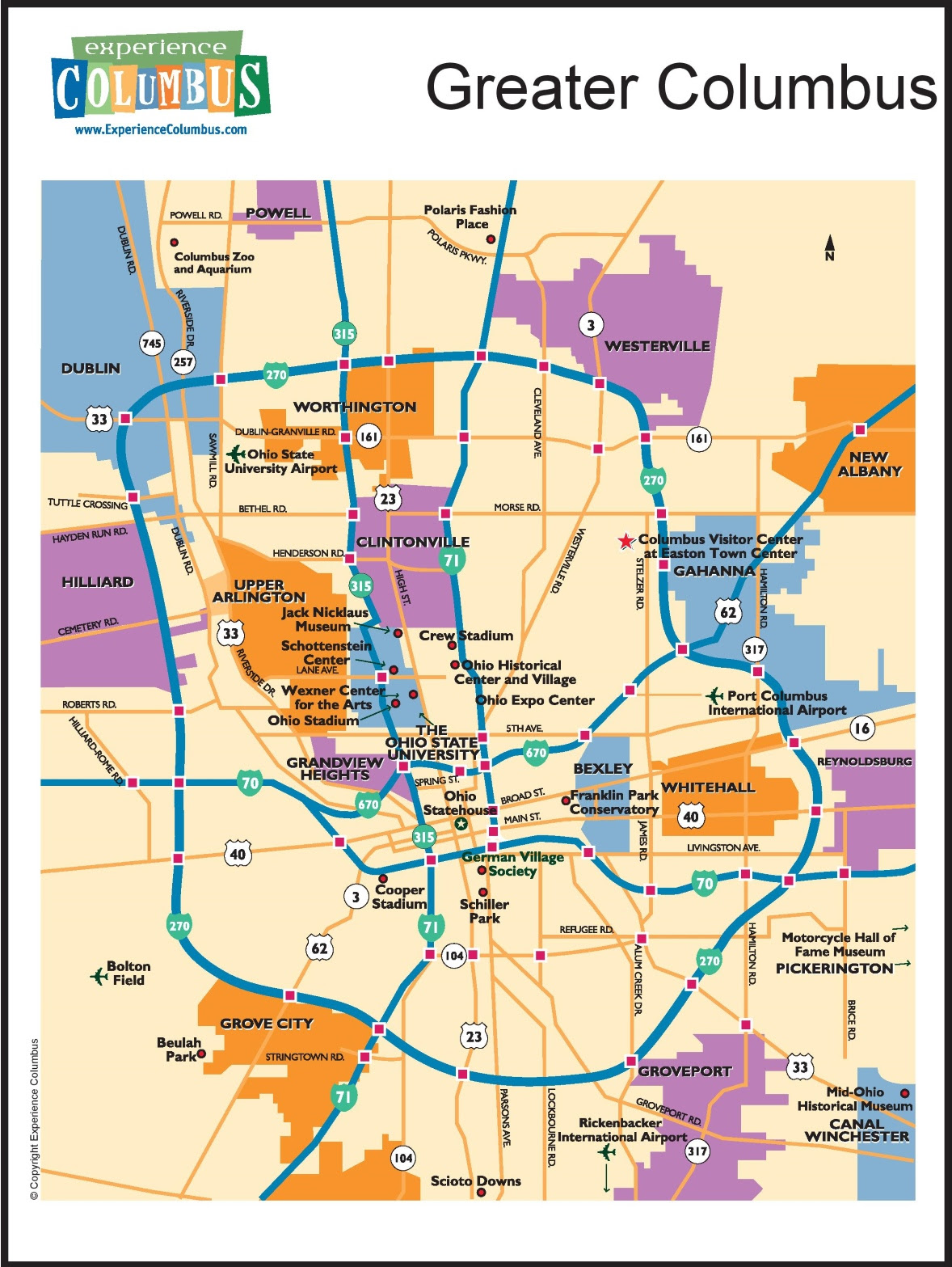 Map Of Columbus Ohio And Surrounding Area | East Map