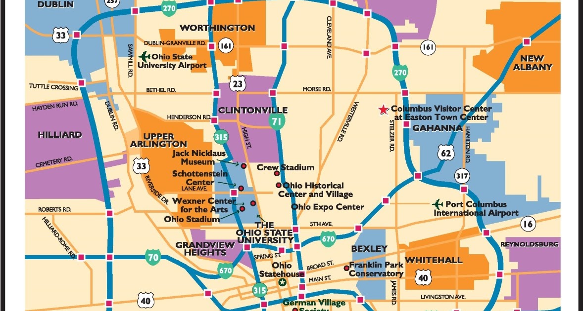 Map Of Columbus Ohio And Surrounding Area | East Map