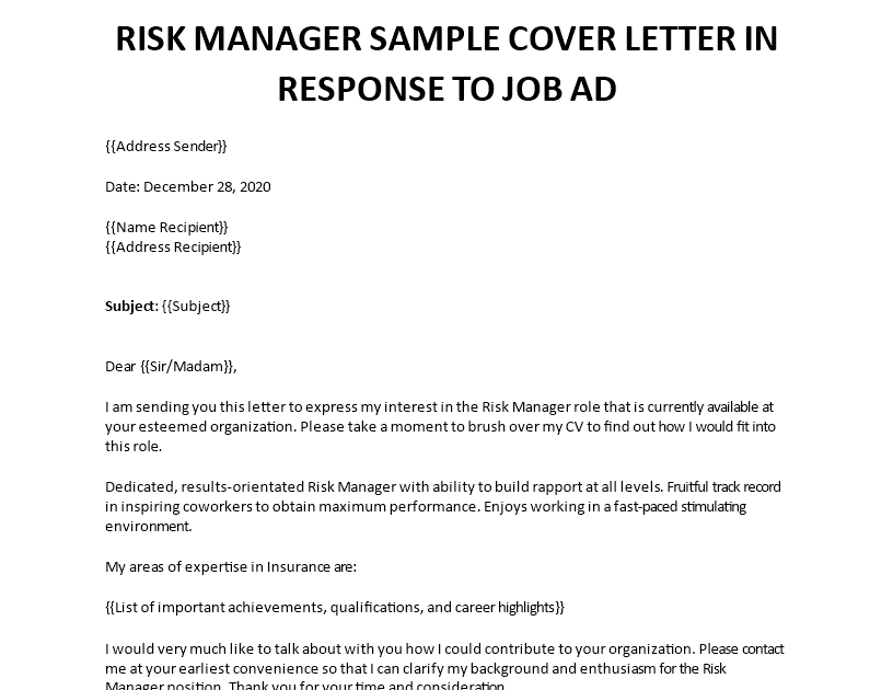 cover letter for the manager job