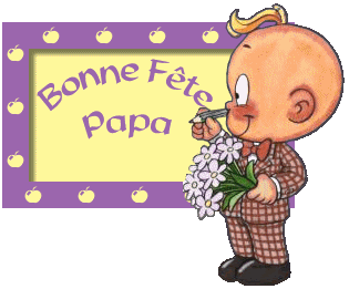 "Bonne Fête Papa" - Garçonnet au bouquet mauve...