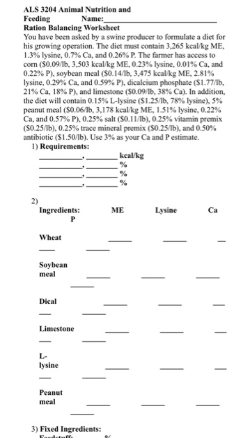 Animal Nutrition And Feeding Worksheet Answers - NutritionWalls