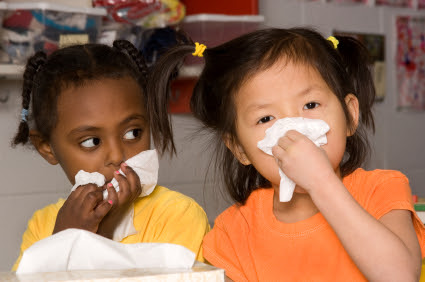 Children blow their noses