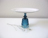 cupcake pedestal cookie dessert stand plate blue white gorgeous oval dish cobalt - lillysshoppe
