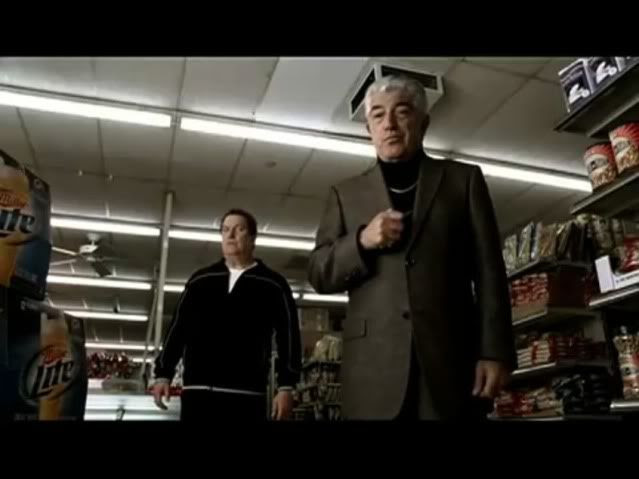 Frank Vincent ('The Sopranos') and his sidekick, Mike Starr ('Dumb & Dumber'), play mobsters who offer a store clerk and bartender 'protection.'
