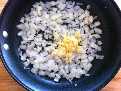 Pressed Garlic Added to Translucent Onions