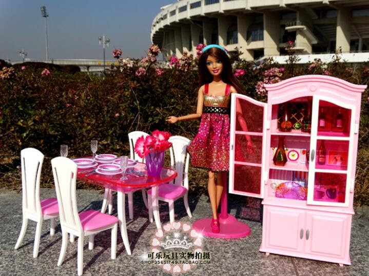 Kopen Goedkoop Voor Barbie Meubels Keuken Accessoires Eettafel + Wijn