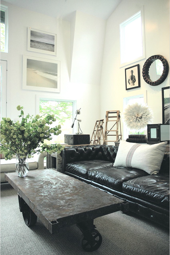 Modern Living Room With Black Leather, Living Room Decor Ideas Black Leather Sofa