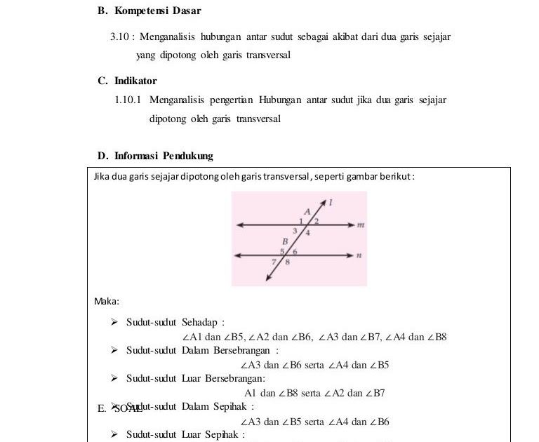 Contoh Soal Matematika Kelas 4 Tentang Hubungan Antar Garis - GTK Guru