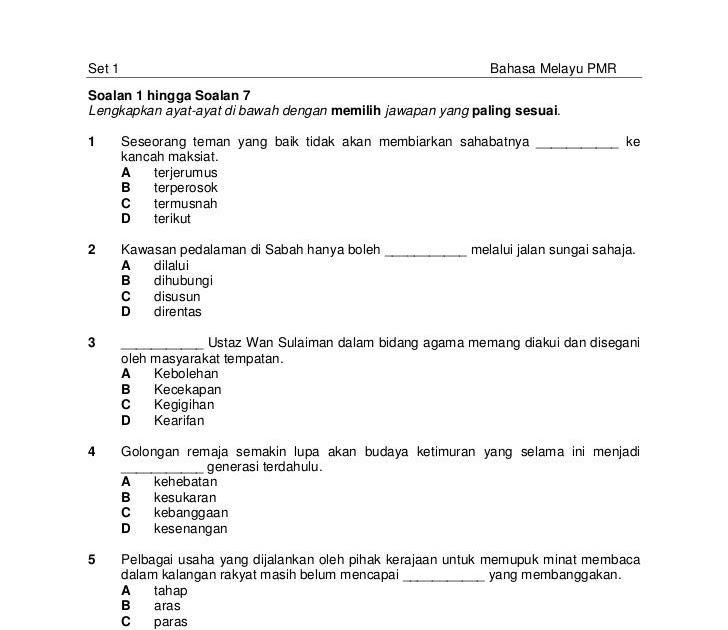 Soalan Bahasa Melayu Tingkatan 1 Karangan - Malacca 2