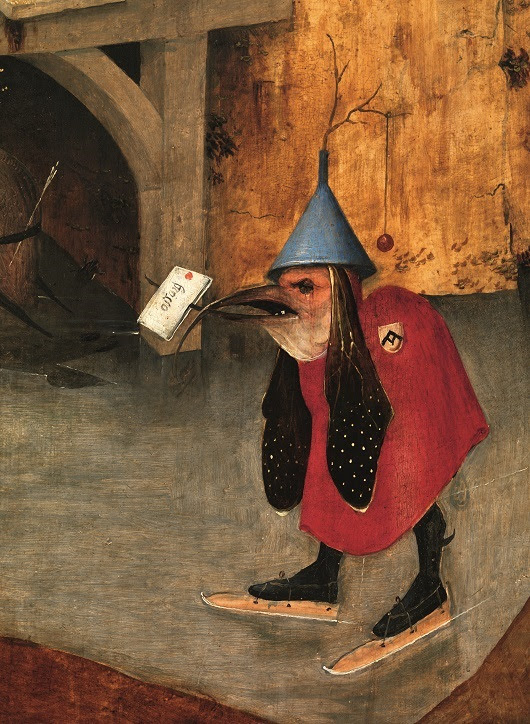 Jérôme Bosch, Triptyque des Tentations de Saint Antoine, vers 1502. Volet de gauche ouvert : Saint Antoine poursuivi par les démons(détail). Huile sur panneau de chêne. Lisbonne, Museu Nacional de Arte Antiga. Photo Luísa Oliveira