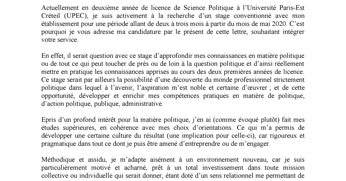 Lettre Motivation Licence Sciences Politiques - Lettre de ...