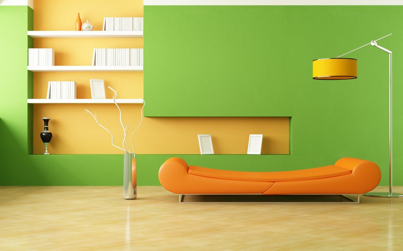 Arrière-plan design d'intérieur de salon vert et jaune.