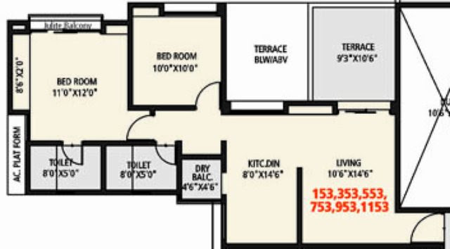 Tropica Ravet 2 BHK Flat - 713 sq.ft. carpet + terrace - in I & J Towers