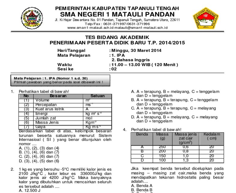 Soal Tes Masuk Sd