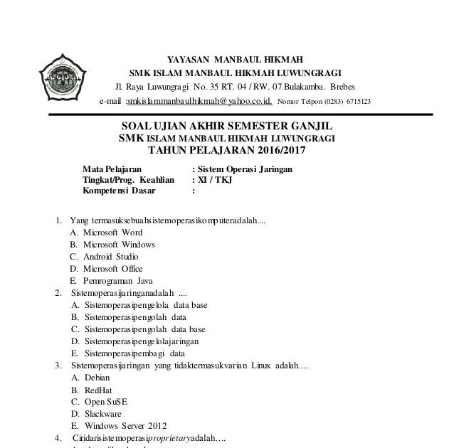 Soal Uas Tkj Rancang Bangun Jaringan Kelas Xi Kanal Jabar