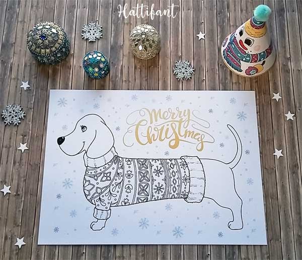 Dachshund Puppy Birthday Coloring Page / Pet Birthday Coloring Pages