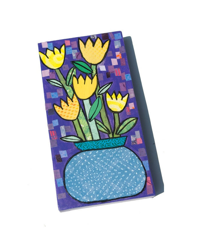 Yellow Tulips in Blue Vase ART - yellow flower collage, floral art, still life, Original Mixed Media Collage Art - claudine Yellow Tulips in Blue Vase ART - yellow flower collage, floral art, still life, Original Mixed Media Collage Art - claudine