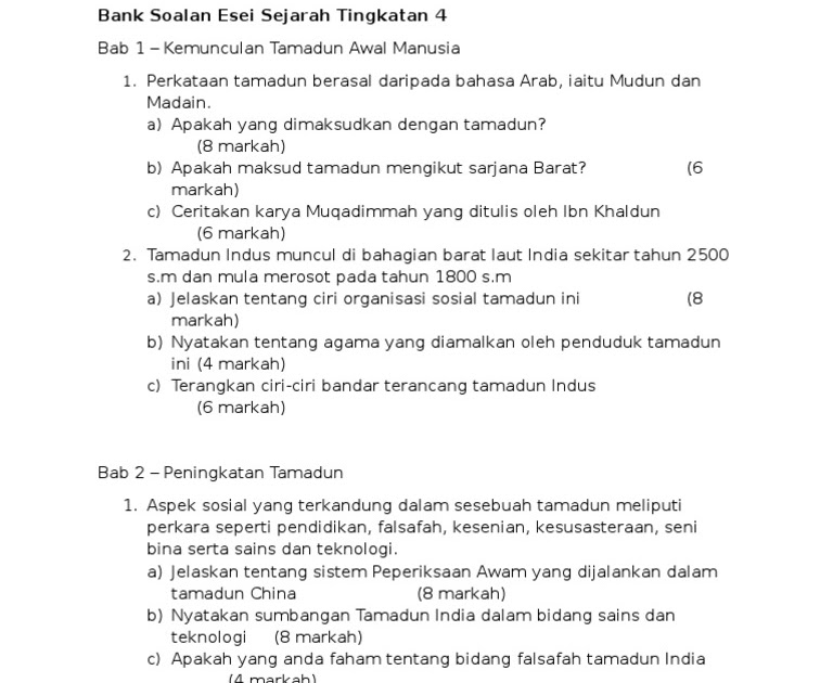 Soalan Esei Sejarah Tingkatan 4  Notable d