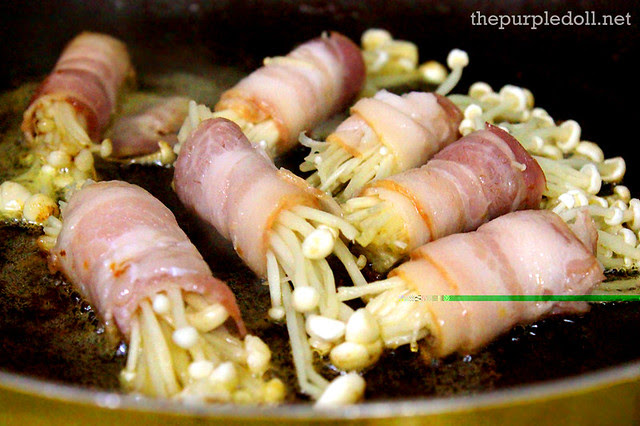 Cooking Enoki Bacon