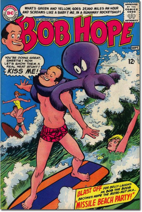Weird, the octopus doesn't seem to be bothering Dean Martin on the other surfboard. (Bob Hope #94)