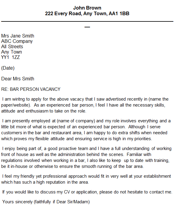 cover letter template for barista
