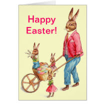 Vintage Easter Rabbit and Family Card