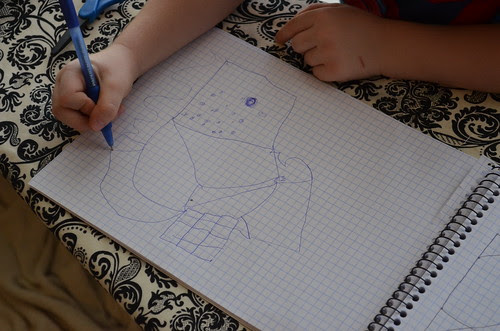 Son's drawing of quilt block