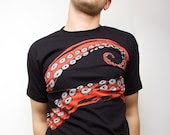 Octopus Tshirt, Tentacle tee, Octohug Black Cotton t-shirt S M L XL 2XL - sharpshirter