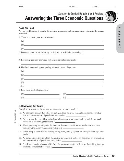 Chapter 3 Section 1 Prentice Hall Economics Worksheet - qwlearn