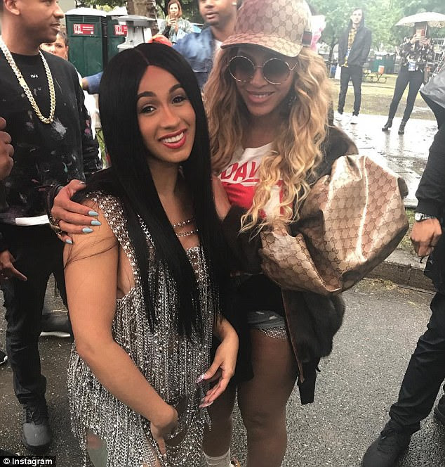 In the presence of greatness: Cardi B couldn't have looker happier as she took a photo with Beyonce at the Made In America Festival in Philadelphia on Saturday