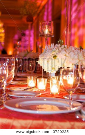 Table Setting At A Luxury Wedding Reception Stock photo