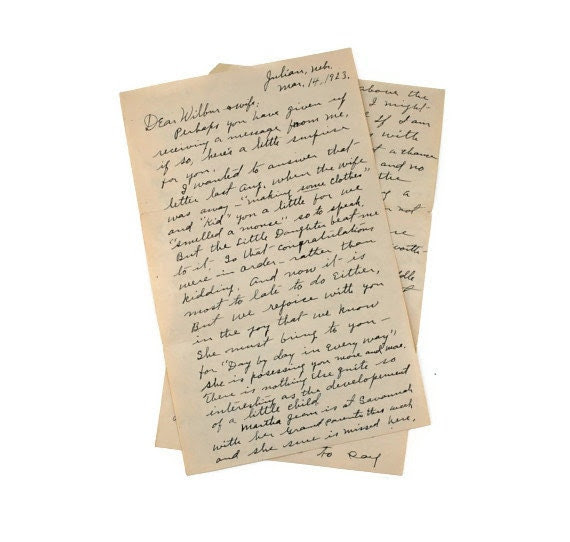 Vintage Handwritten Letter, 1923, Julian Nebr., letter, - vintagetoyshoppe Vintage Handwritten Letter, 1923, Julian Nebr., letter, - vintagetoyshoppe