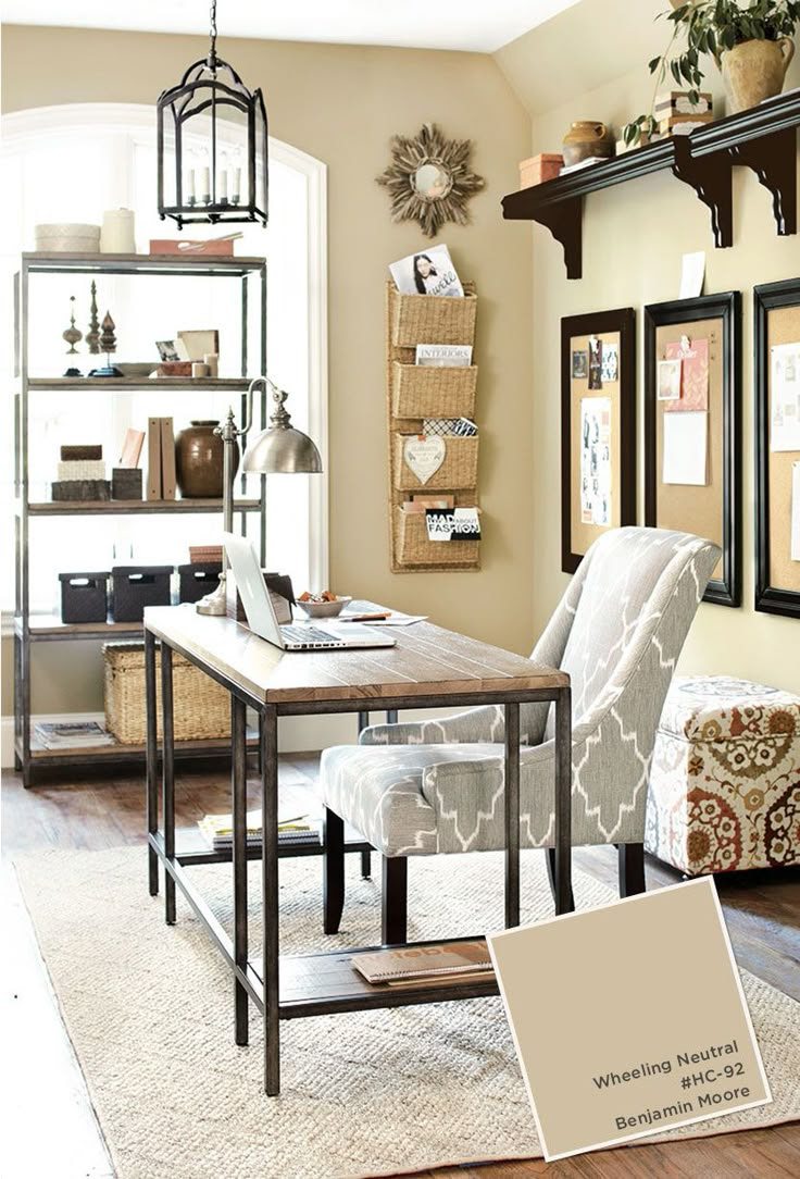 Home office with Ballard Designs furnishings. Benjamin Moore Wheeling Neutral paint color.