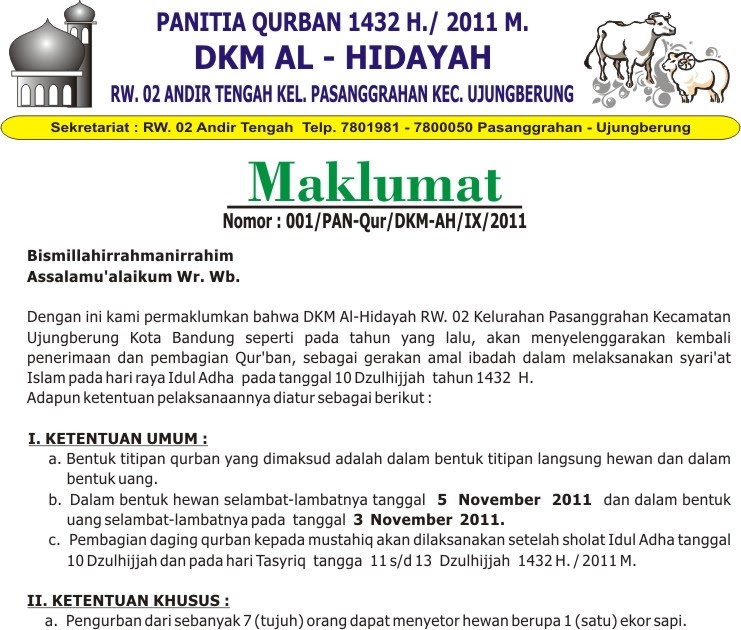 Contoh Surat Pemberitahuan Qurban