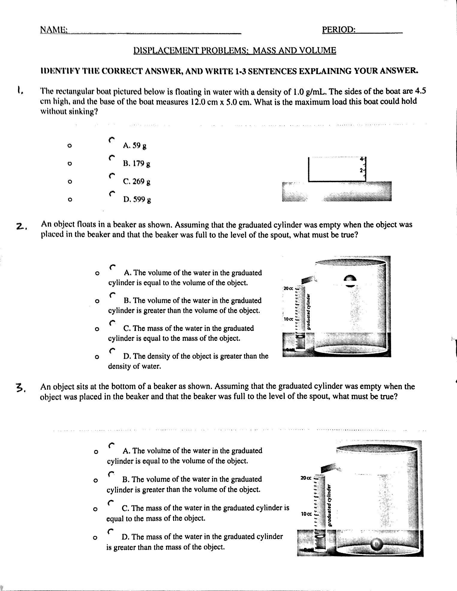 Volume By Water Displacement Worksheet Answers - Worksheet List