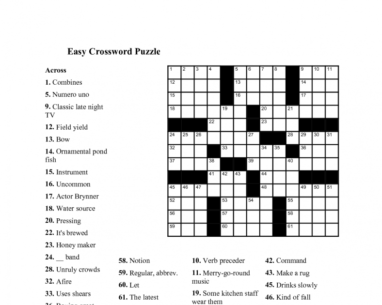 Easy Printable Crossword Puzzles For Seniors With Answers - Free Large On Or To The Left Crossword Clue
