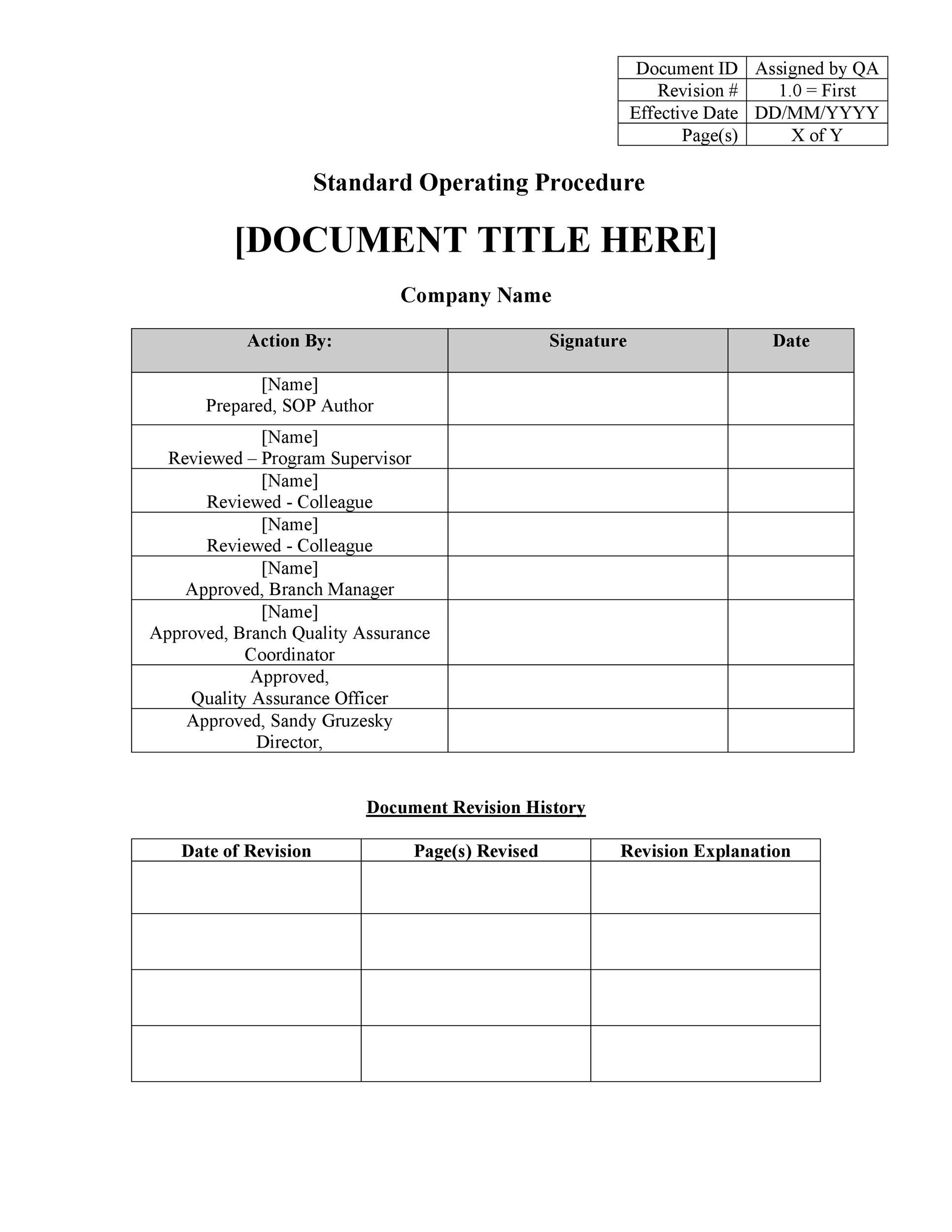 Company Procedure Template HQ Template Documents