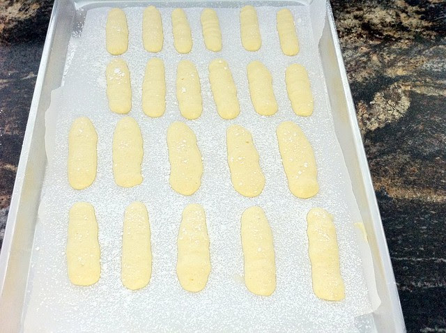 Lady Finger Cookies Sprinkled with Powdered Confectioners' Sugar