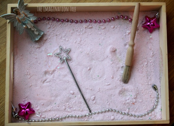 Invitation to play with fairy dust sensory tray