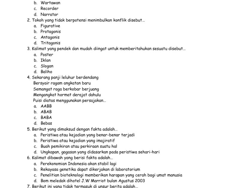 contoh soal essay bahasa indonesia kelas 8 tentang puisi